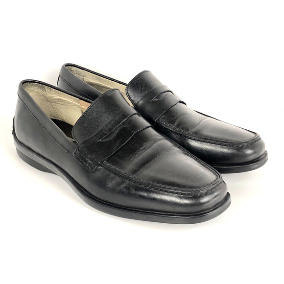 BARNEYS NEW YORK Leather Slip On Penny‎ Loafer Driving Men 9.5M Black Shoes - Picture 1 of 12